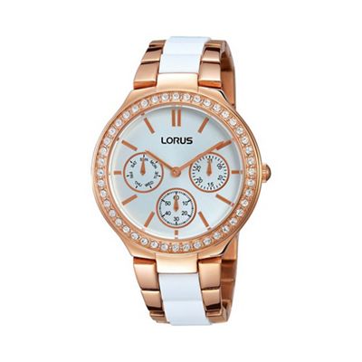Ladies rose gold mutlidial with inset white bracelet watch rp630cx9